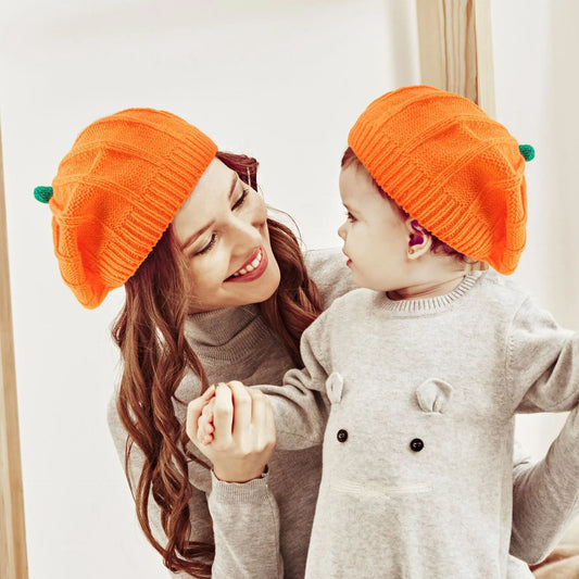 Autumn Winter Parent-child Knitted Hat 2024 Halloween Pumpkin Warm Belle Knitted Hat Happy Thanksgiving Day Hat Gifts