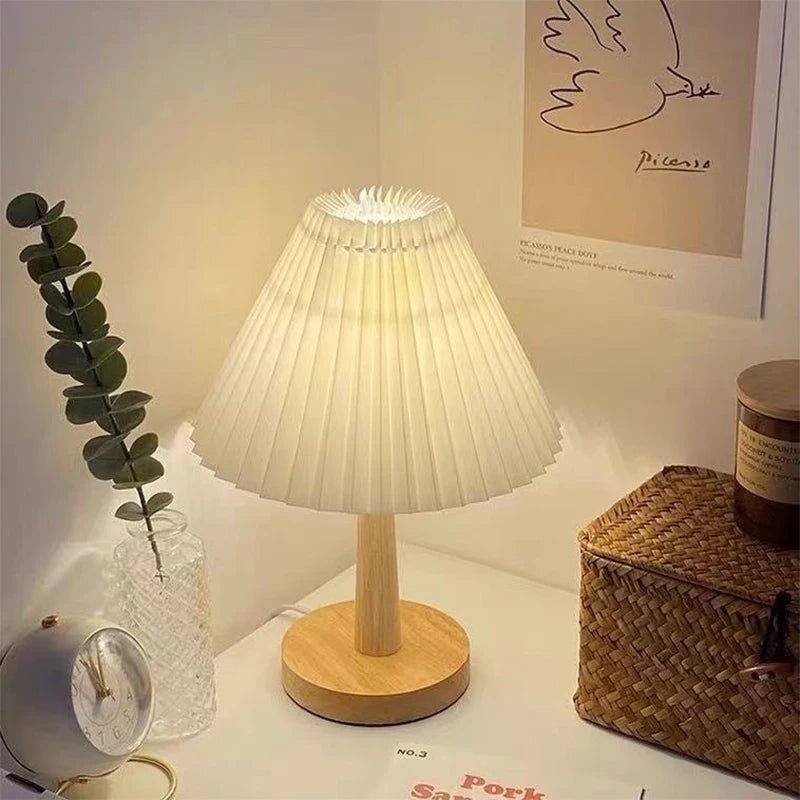 Nordic Pleated Table Lamp DIY Foldable 5V USB 220V Art Atmosphere Bedroom Bedside Night Light Home Decorate