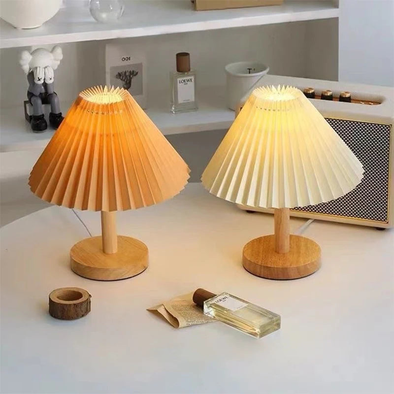 Nordic Pleated Table Lamp DIY Foldable 5V USB 220V Art Atmosphere Bedroom Bedside Night Light Home Decorate